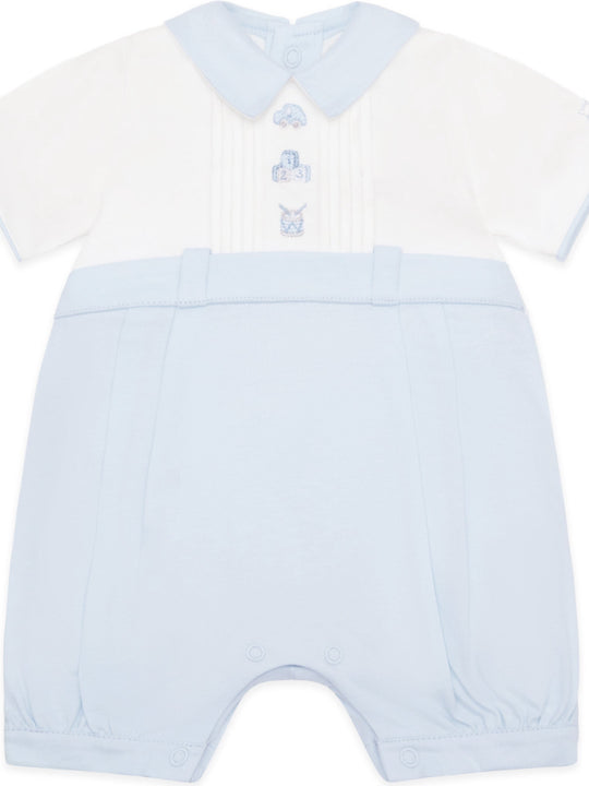 Emile et Rose 'Jarvis' Baby Blue Toy Embroidered Romper