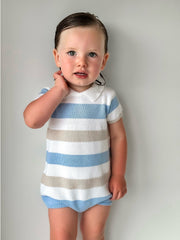 'Otto' blue stripe knitted romper with polo collar