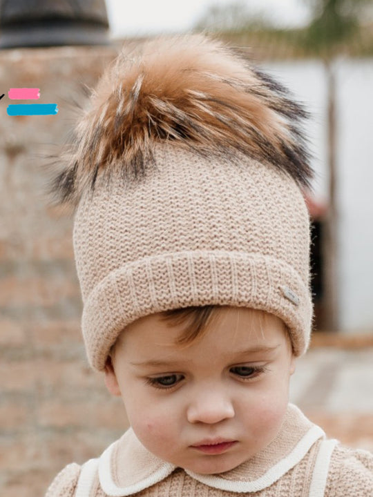 Rahigo camel knitted pom pom hat