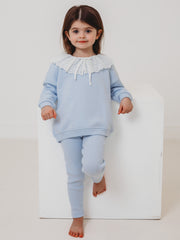 Maeve Blue broiderie anglais frill collar top & ribbed legging set - Rose & Albert
