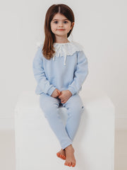 Maeve Blue broiderie anglais frill collar top & ribbed legging set - Rose & Albert