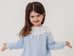 Maeve Blue broiderie anglais frill collar top & ribbed legging set - Rose & Albert
