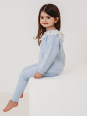 Maeve Blue broiderie anglais frill collar top & ribbed legging set - Rose & Albert