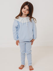 Maeve Blue broiderie anglais frill collar top & ribbed legging set - Rose & Albert