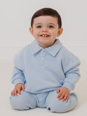 Ralphie blue polo collar top & ribbed legging set