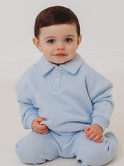 Ralphie blue polo collar top & ribbed legging set