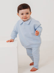 Ralphie blue polo collar top & ribbed legging set