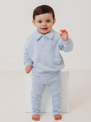 Ralphie blue polo collar top & ribbed legging set
