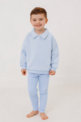 Ralphie blue polo collar top & ribbed legging set