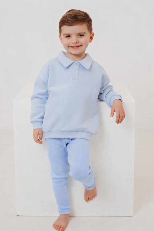 Ralphie blue polo collar top & ribbed legging set