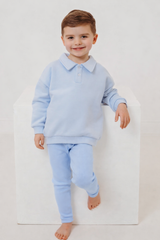 Ralphie blue polo collar top & ribbed legging set