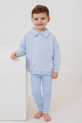 Ralphie blue polo collar top & ribbed legging set