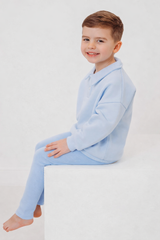 Ralphie blue polo collar top & ribbed legging set