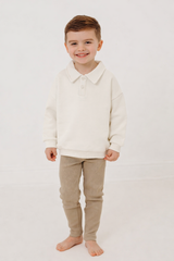 Ralphie Beige polo collar top & ribbed legging set - Rose & Albert