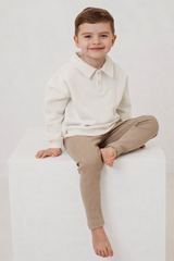 Ralphie Beige polo collar top & ribbed legging set - Rose & Albert