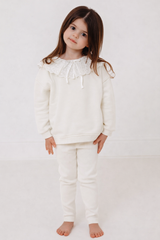 Maeve Ivory broiderie anglais frill collar top & ribbed legging set
