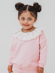 Maeve Pink broiderie anglais frill collar top & ribbed legging set