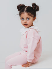Maeve Pink broiderie anglais frill collar top & ribbed legging set