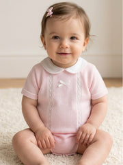 Pex 'Martha' pink lace trim romper - Rose & Albert