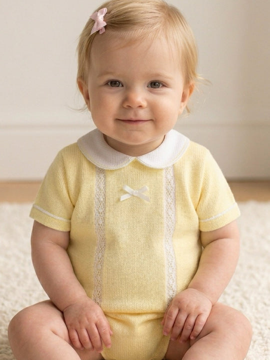 Pex 'Martha' lemon lace trim romper