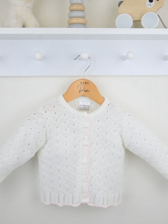 Pex 'Avery' white & pink knitted cardigan