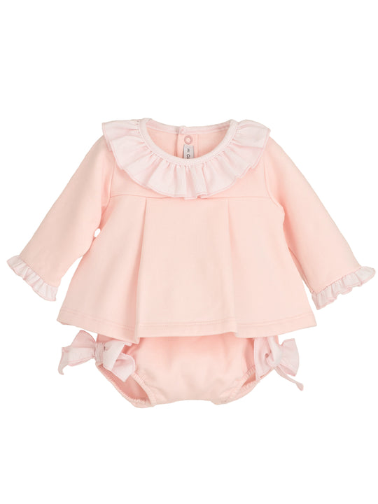 Calamaro baby pink frill collar jam pant set