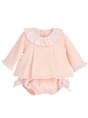 Calamaro baby pink frill collar jam pant set