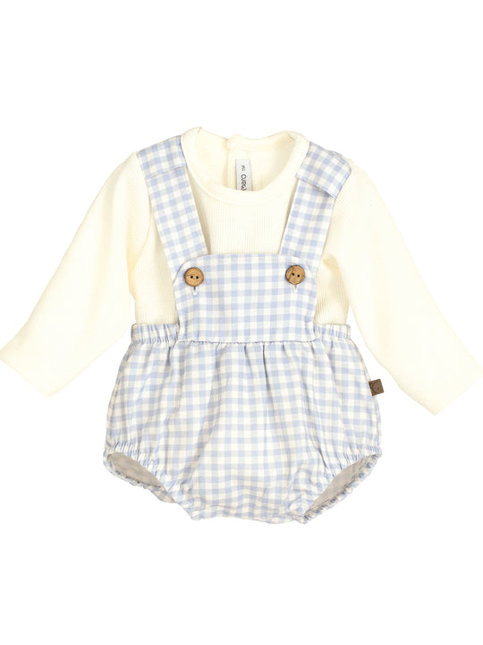 Calamaro blue checked dungaree set