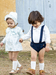 Calamaro Navy & Toile Dungaree set