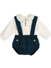 Calamaro Navy & Toile Dungaree set