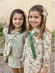 Calamaro Green Floral dress with velvet bow