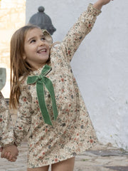 Calamaro Green Floral dress with velvet bow