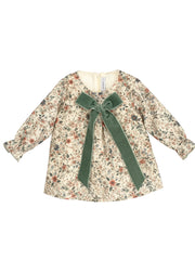 Calamaro Green Floral dress with velvet bow
