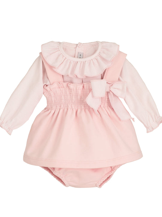 Calamaro baby pink frill collar dress set