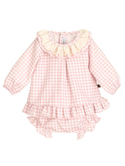 Calamaro baby pink checked dress set