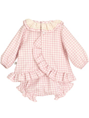 Calamaro baby pink checked dress set