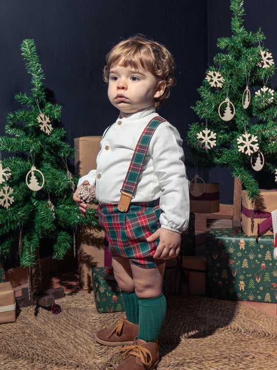 Calamaro Tartan Bottle Green Dungaree Set