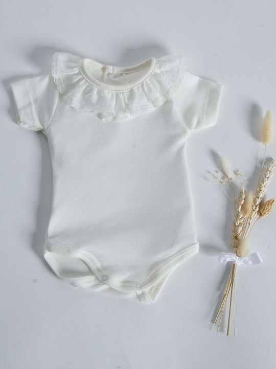 Calamaro Baby Ivory Plumetti Collar Short Sleeve Vest