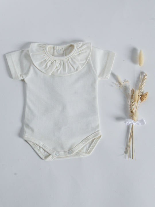 Calamaro Baby Ivory Frill Collar Short Sleeve Vest