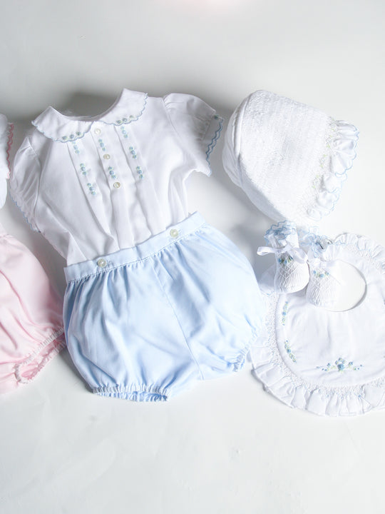 Sarah Louise Blue Rosebud Embroidered Bloomer & Blouse Set