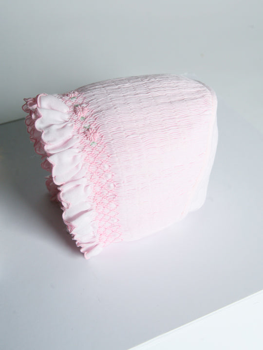 Sarah Louise Rosebud pink smocked bonnet