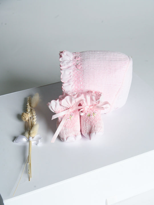 Sarah Louise Rosebud Pink Smocked Booties
