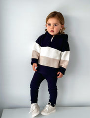 'Henri' navy & beige hoodie & trouser knitted suit