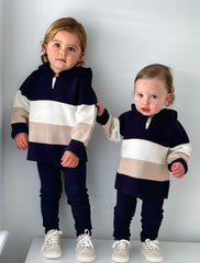 'Henri' navy & beige hoodie & trouser knitted suit