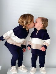 'Henri' navy & beige hoodie & trouser knitted suit