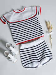 Granlei nautical striped bib collar short suit