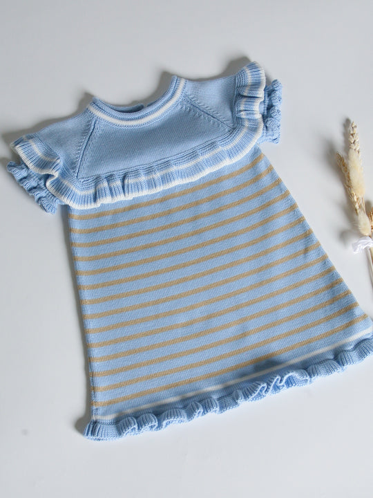 Granlei blue & beige stripe knitted dress