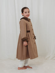 Sarah Louise Traditional velvet trimmed camel coat & hat