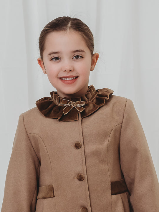 Sarah Louise Traditional velvet trimmed camel coat & hat