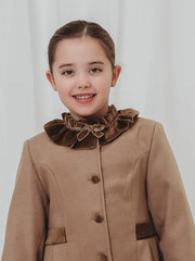 Sarah Louise Traditional velvet trimmed camel coat & hat